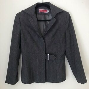 Gray Pinstripe Blazer with Belt – Size XS